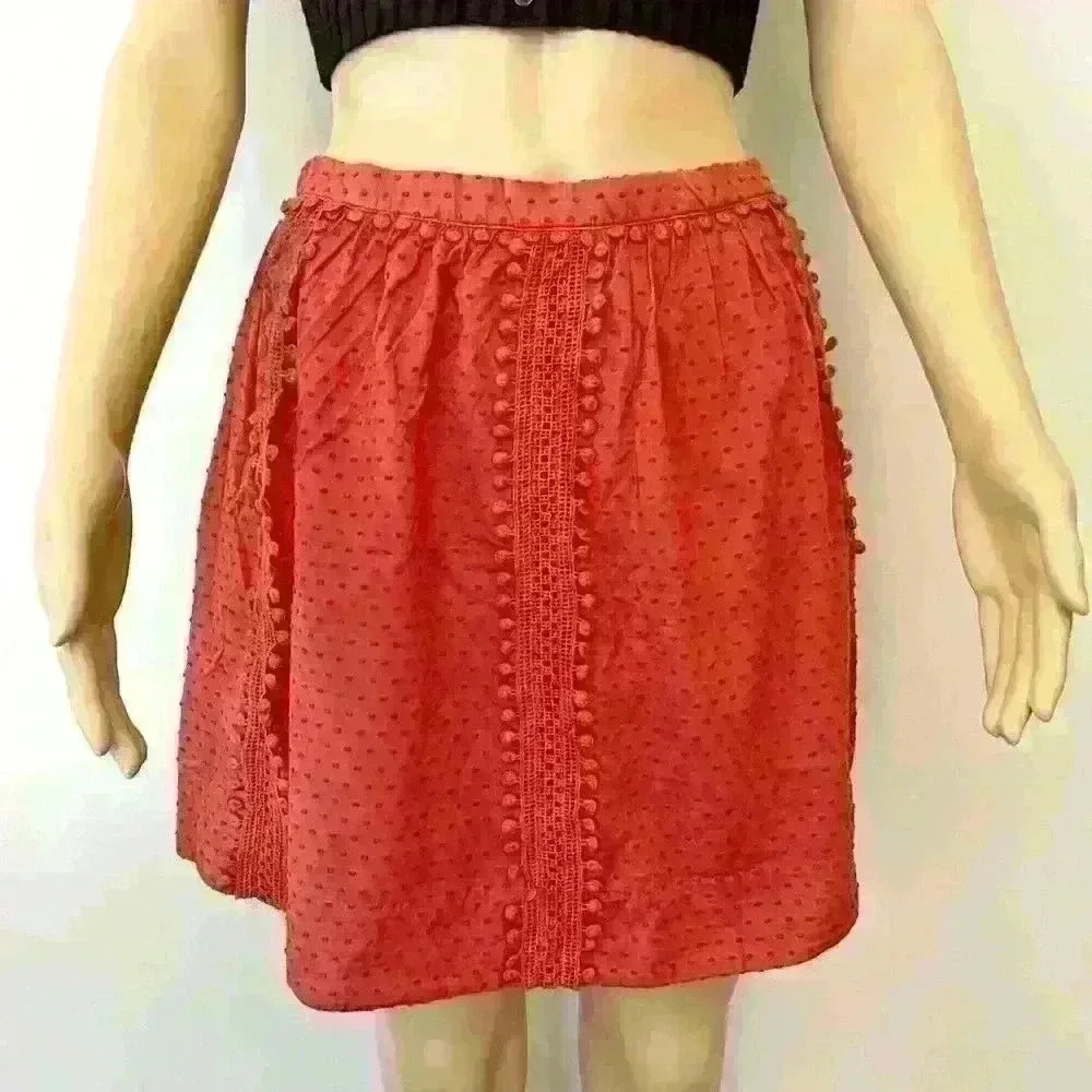 J Crew Boho Cottagecore Cherry Red Textured Lace High Waisted Mini A Line Skirt